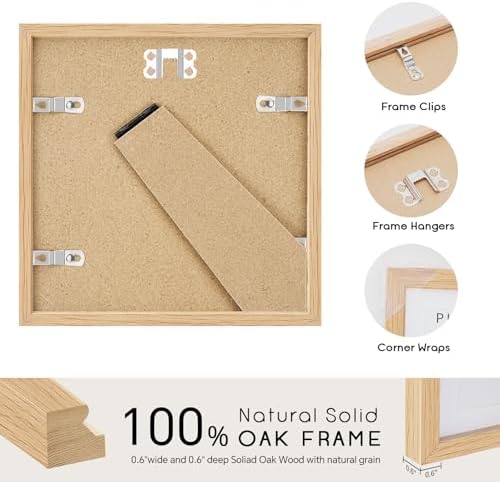 puthiac 6x6 Solid Oak Wood Picture Frame with 4x4 Mat, Natural Oak, 1 Pack - Image 3