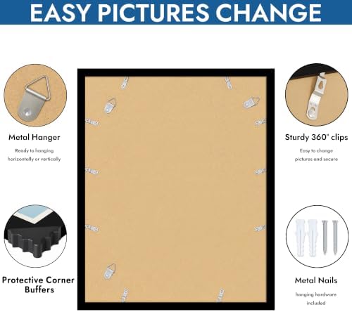 Hongkee 16x20 Frames Set of 4, 16 x 20 Black Wood Style(Mat 11x14) - Image 5