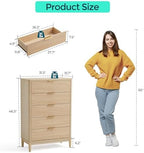 LINSY Fluted 5 Drawer Dresser for Bedroom, 46" Tall Mid-Century Modern Chest of Drawers, Deep Storage Dresser with Curved Corner Design, Large Accent Wood Cabinet for Bedroom, Oak - Image 2
