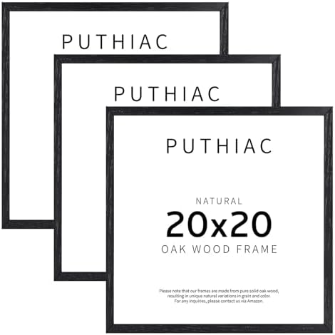 puthiac 20x20 Solid Oak Wood Picture Frames, Black, 3 Pack by PUTHIAC