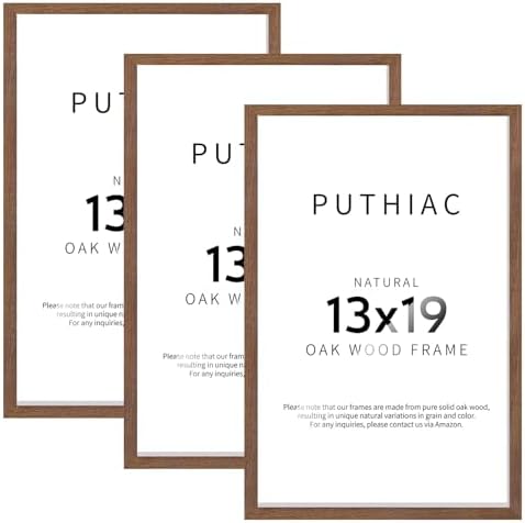 puthiac 13x19 Solid Oak Wood Picture Frames, Walnut, 3 Pack by PUTHIAC