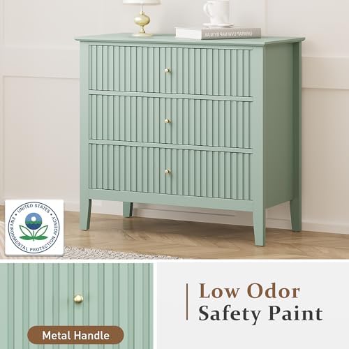 RoyalCraft 32" Large Nightstand, Fluted Painted Wood Bedside Table with 3 Spacious Drawers, Modern End Table for Bedroom, Living Room, Light Green - Image 6
