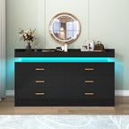 Hlivelood 6 Drawer Dresser with LED Light and Charging Station, Modern Chest of Drawers for Closet, Wide Drawer Organizer Cabinet for Bedroom, Living Room, Entryway, Hallway(Black) - Image 4