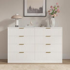 White 8 Drawer Dresser for Bedroom, 55" Wide Fluted Chest of Drawers with Gold Metal Handles, Modern Wooden Dresser, Closet Storage Organizer Mid Century TV Stand for Living Room Hallway - Image 6