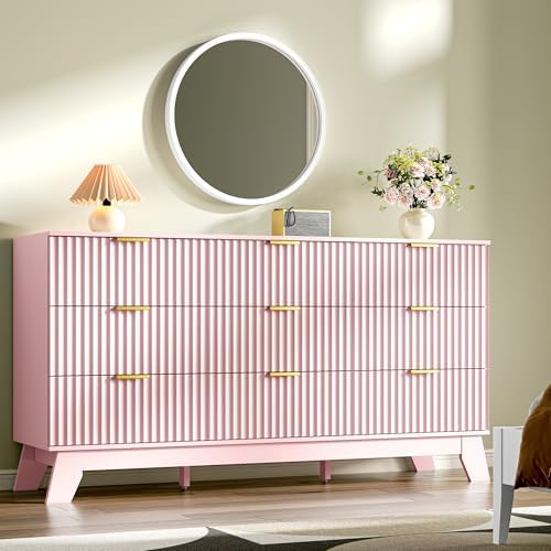 HUANLEGO Fluted Dresser for Bedroom with 9 Drawers, Pink - Image 2
