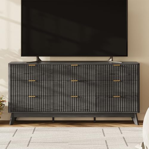 63" Wide Fluted 9 Drawers Dresser for Bedroom,Curved Edge,Black - Image 4