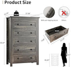 Xixini 45.5" Tall 5-Drawer Farmhouse Dresser for Bedroom, Dark Brown - Image 2