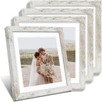 Hongkee 12x12 Picture Frame Set of 4 - Made of Glass and Distressed White Wooden Frame, Display Square Pictures 10x10 with Mat or 12 x 12 without Mat, Desktop & Wall Collage Photo Frame by Hongkee
