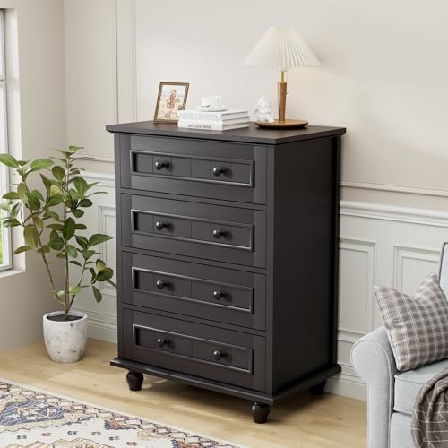 4 Drawer Dresser for Bedroom, 35'' Tall Storage Chest of Drawers, Black - Image 3