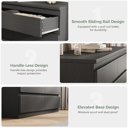 Modern 8 Drawer Dresser, Simply Chest of Drawers for Bedroom, Wood Storage Dresser with Deep Drawers for Living Room/Hallway/Entryway (Black) - Image 7