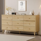 Chrangmay 9 Drawer Dresser,47" Wide Mid Century Modern Chest of Drawers,Wooden Bedroom Drawer Dresser with 9 Storage Drawers for Bedroom, Living Room,with Anti-Tipping Device,Yellow by Chrangmay