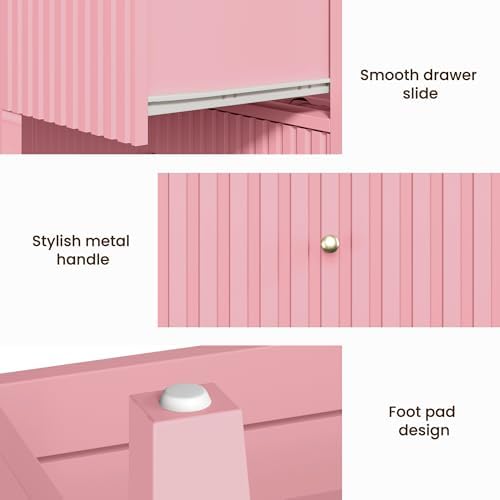 RoyalCraft 32" Large Nightstand Set of 2, Fluted Painted Wood Dresser with 3 Spacious Drawers, Modern Bedside Table for Bedroom, Living Room, Pink - Image 6