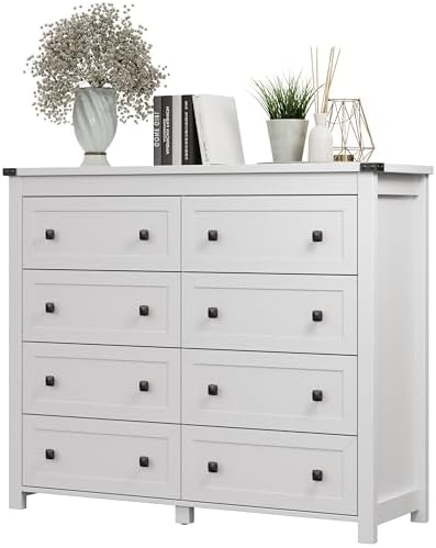 Xixini 47.2" Wide 8-Drawer Farmhouse Dresser for Bedroom, White by Xixini