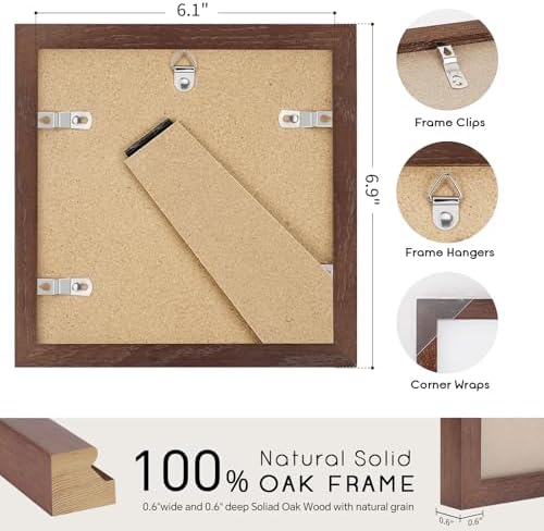 puthiac 6x6 Solid Oak Wood Picture Frame, Walnut, 1 Pack - Image 3