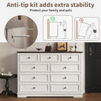 51" Wide Farmhouse 9 Drawer Dresser for Bedroom, Rustic White - Image 5