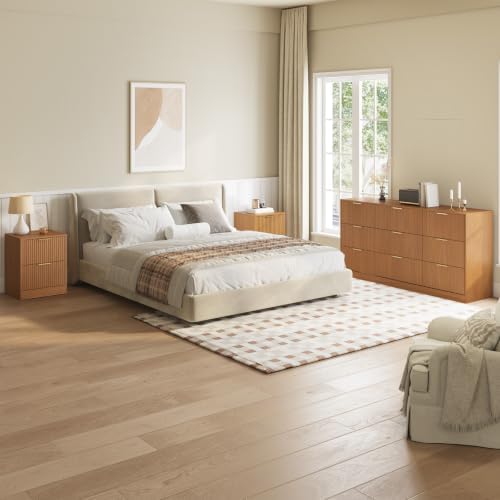 9 Drawer Dresser & 2-Drawer Nightstand Set 3-Piece, Natural Wood丨63 Wide Fluted Bedroom Dresser Set Night Stand Set of 2, Modern Wood Chest of Drawers Storage Dressers Set for Bedroom - Image 3