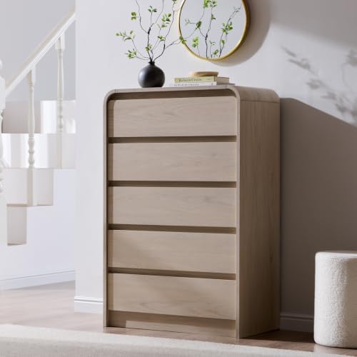 Aitjunz Modern 5 Drawers Dresser for Bedroom, 45" Tall Curved Dresser,Cream by AITJUNZ