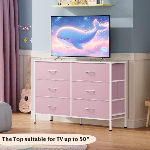 WLIVE Pink Fabric Dresser for Bedroom, 6 Drawer Dressers, Chest of Drawers - Image 2