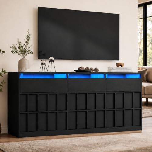 Fluted 9 Drawer Dresser for Bedroom,63" Wide Chest of Drawers w/LED Lights - Image 3