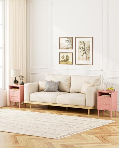 Nightstand, Boho Night Stand with 1 Drawers, Modern Side Accent Table with Open Shelf, Wooden Top Bedside End Table for Bedroom, Living Room, Pink - Image 6