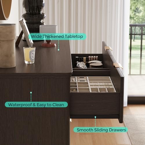 LINSY HOME Fluted Dresser for Bedroom with 8 Drawers, 47" Wide Mid Century Modern Dressers, Tall Boho Chest of Drawer, Large Wood Accent Storage Cabinet for Living Room, Curved Profile Design, Walnut - Image 6
