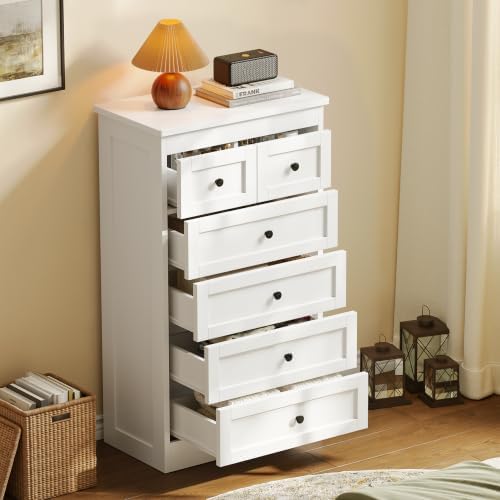 wanan Tall 6 Drawer Dresser for Bedroom, White Modern 43.3'' Tall Wood Chest of Drawers, Storage Organizer with Smooth Metal Rails & Anti-Tip Kit for Closet, Hallway, Living Room - Image 4