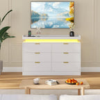 knoworld 6 Drawer Dresser for Bedroom, White Dresser with LED Lights and Power Outlet, Large Wooden Dressers Modern Chest of Drawers, Double Wide 6 Drawer Dressers for Bedroom, Entryway, Hallway - Image 6