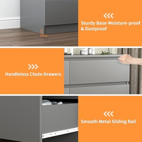 Vibe & Dine 6 Drawer Double Dresser, Modern Chest of Drawers with Wide Storage for Closet, Bedroom, Living Room (Grey) - Image 6