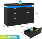 knoworld 6 Drawer Dresser for Bedroom, Black Dresser with LED Lights and Power Outlet, Large Wooden Dressers Modern Chest of Drawers, Double Wide 6 Drawer Dressers for Bedroom, Entryway, Hallway - Image 2
