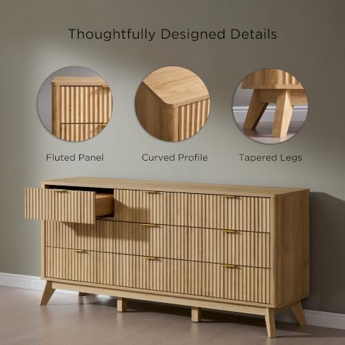 T4TREAM 63" Wide Fluted 9 Drawer Dresser for Bedroom, Natural Oak - Image 5