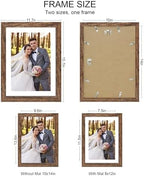 Hongkee 10x14 Picture Frame Set of 4, Made of Glass and Rustic Brown Wooden Frame, Display 8x12 Pictures with Mat or 30 x 40cm Diamond Painting Art without Mat for Wall Mounting, Gallery Photo Frames - Image 2