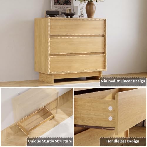 3 Drawer Oak Dresser for Bedroom, 31.5" Wide Mid Century Modern Dresser - Image 3