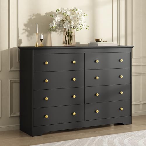 Black Dresser for Bedroom, 8 Drawer Dresser with Large Drawers, 51 Inch Wide Wood Chest for Living Room, Hallway by BAZELOR