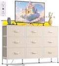 WLIVE Dresser TV Stand 9 Drawers, Fabric Chest of Drawers LED Lights, Cream by WLIVE