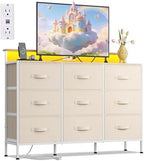 WLIVE Dresser TV Stand 9 Drawers, Fabric Chest of Drawers LED Lights, Cream by WLIVE