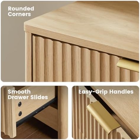 Amada Fluted 6 Drawer Dresser, Modern Wood Chest of Drawers, Natural Oak - Image 5