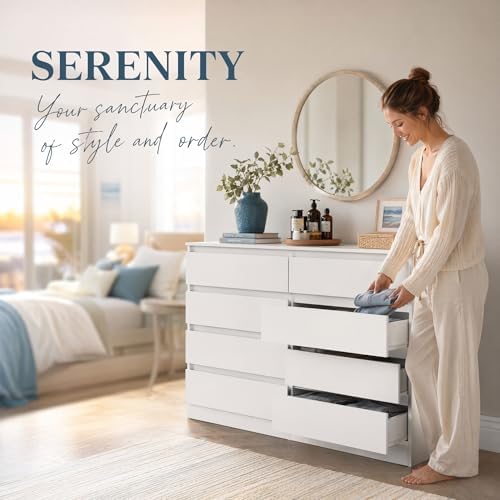 White Dresser for Bedroom,Modern Large 8 Drawer Dresser with Deep Drawer,Wide Storage Chest of Drawer,Wood Bedroom Storage Organizer Furniture,TV Stand for Living Room - Image 4