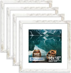 Hongkee 16x16 Frame Set of 4, 16 x 16 Distressed White Wood(Mat 12x12) by Hongkee