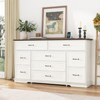 jiteentarou Farmhouse 9 Drawer Dresser for Bedroom,63” Wood Dresser & Chest of Drawers with Power Outlets,Large & Wide Dressers for Bedroom,Tall Storage Dresser Organizer(White) - Image 3