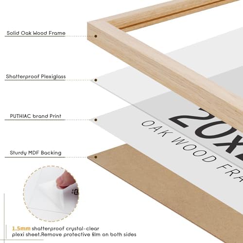 puthiac 20x24 Solid Oak Wood Picture Frames, Natural Oak, 3 Pack - Image 2