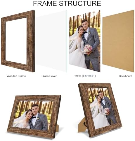 Hongkee 5.5 x 8.5 Diploma Frame Set of 4, Made of Real Glass and Rustic Brown Frame, 5.5 by 8.5 Photo for Wall or Tabletop - Image 3