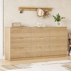 60.3" Wide Fluted 9 Drawer Dresser for Bedroom, Natural - Image 7