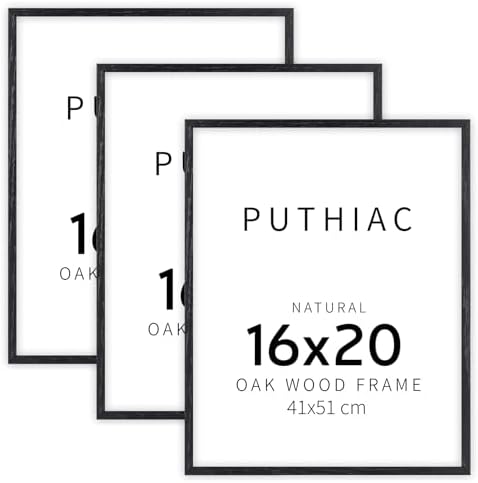puthiac 16x20 Solid Oak Wood Picture Frames, Black, 3 Pack by PUTHIAC
