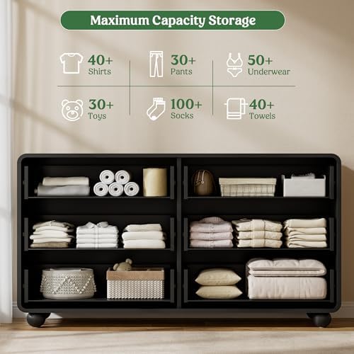 Lulive 6 Drawer Dresser for Bedroom, 55" Wide Chest of Drawers, Black - Image 7