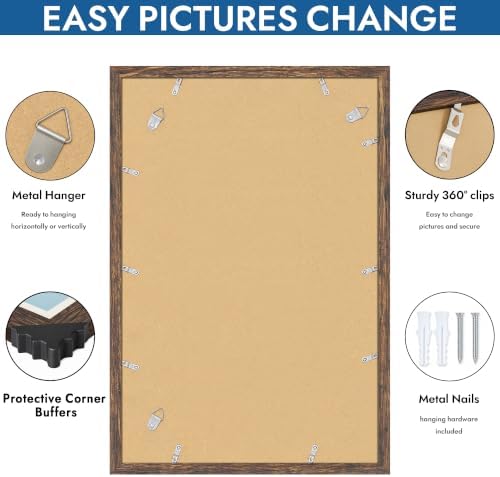 Hongkee 16x24 Frame Set of 4, 16 x 24 Rustic Brown Wood Style(Mat 12x18) - Image 5