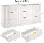 White 9 Drawer Dresser for Bedroom, 63" Wide Modern Fluted Chest of Drawers, Wooden Dresser with Gold Metal Handles, Mid Century Large Dresser TV Stand for Living Room Hallway - Image 2