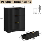 Fluted 3 Drawer Dresser for Bedroom, 30" Tall Modern Dressers, Black - Image 2