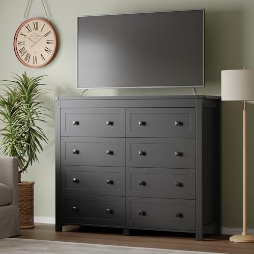 BORNOON Tall 8-Drawer Dresser, Modern Wooden Storage Chest of Drawers, Dresser TV Stand, Wood Drawer Organizer with Metal Handles for Bedroom, Living Room, Hallway - Image 5