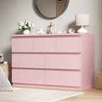 Modern 7 Drawer Dresser for Bedroom,Pink Wood Chest of Drawers,Closet Clothes Storage Organizer with Deep Drawers for Living Room Hallway Entryway,Nursery (15.3" D x 47.2" W x 32.3" H) by Unknown