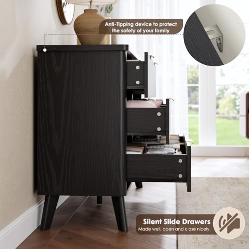 GarveeHome Fluted Dresser for Bedroom with 6 Deep Drawers, Black - Image 7